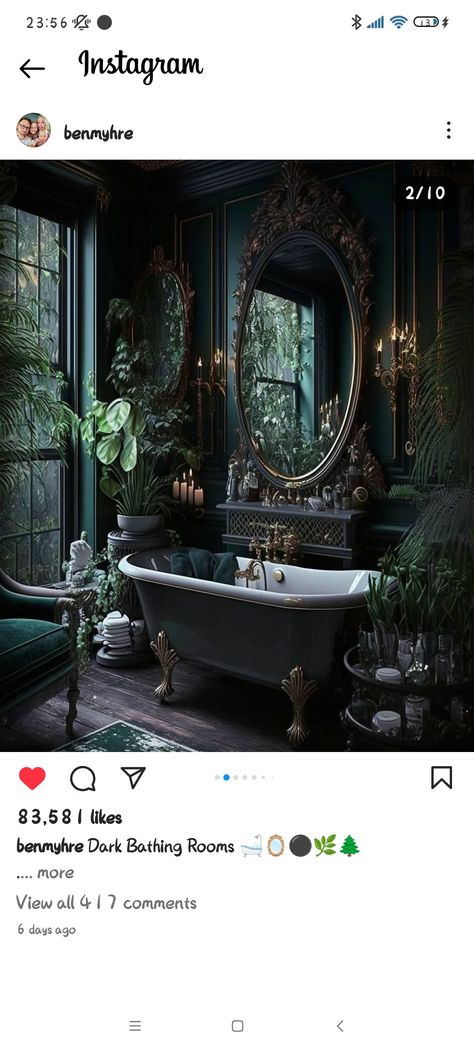 Victorian Gothic Bathroom, Bathroom Clawfoot Tub, Gothic Bathroom Ideas, Home Haunted House, Moody Maximalist, Black Clawfoot Tub, Clawfoot Tub Bathroom, Macabre Halloween, Bathroom Artwork Ideas