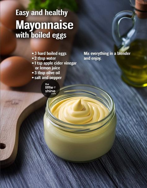 Healthy Mayonnaise, Boiled Egg Recipes, Egg Mayonnaise, Homemade Sauce Recipes, Mayonnaise Recipe, Salad Dressing Recipes Homemade, Homemade Condiments, Homemade Mayonnaise, Homemade Mixes