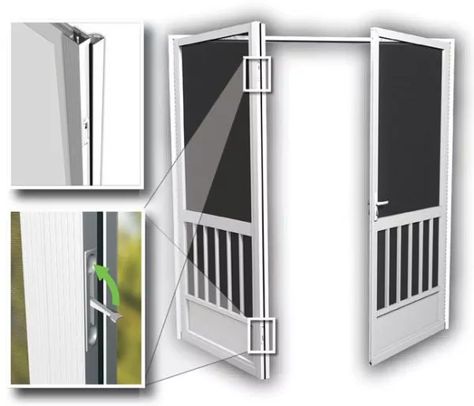 Double Screen Doors, Screened Front Porches, French Doors With Screens, Aluminum Screen Doors, French Doors Bedroom, Double Door Entryway, Diy Screen Door, Double Doors Exterior, French Door Curtains