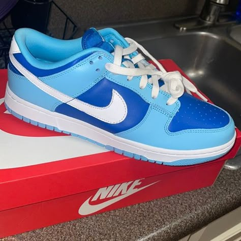 Brand New limited Edition Nike dunk Low Argon blue Dunks Shoes Blue, Low Top Shoes Nike, Shoes Dunks Low, Cheapest Nike Dunks, Cute Nike Shoes Dunks, Argon Blue Dunks Outfit, Triple Blue Dunks, Argon Blue Dunks, Blue Raspberry Dunks Outfit