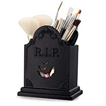 Check this out! Desk Christmas Decor, Goth Vanity, Spooky Bathroom Decor, Casa Rock, Spooky Bathroom, Organizer For Desk, Goth Gifts, Vanity Organizer, Makeup Containers