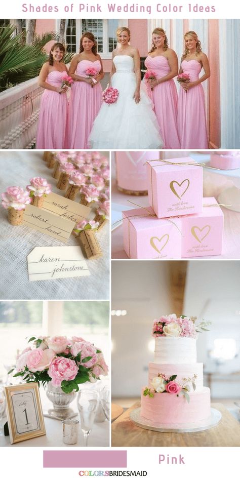 9 Prettiest Shades of Pink Wedding Color Ideas -No.6 Pink #colsbm #weddings #weddingideas #pinkweddding Different Shades Of Pink Wedding, Shades Of Pink Wedding, Bubblegum Pink Wedding, Pastel Pink Wedding, Wedding Schemes, Moh Dress, Peach Pink Wedding, Bright Pink Wedding, Romantic Wedding Colors