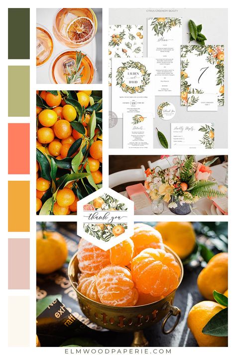 Orange and Citrus Weddings 2020 - Here is a beautiful color combination for your citrus wedding. 
The invitations featured here are easy to edit! Orange Blossom Wedding, Tangerine Wedding, Orange Wedding Themes, Olive Green Weddings, Blossom Wedding, Fruit Wedding, Citrus Wedding, Wedding Color Combos, Fruit Orange