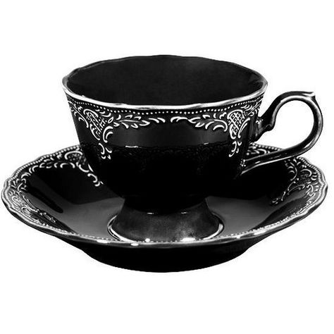 #Black: B & W Tea Cup!!!! I need to find this http://ift.tt/2F8f3ka Tiffany Glass, Teapots And Cups, My Cup Of Tea, Gothic Home Decor, Black Tea, High Tea, Cups And Mugs, Tea Cup Saucer, Kitsch