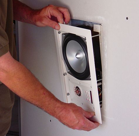 Installing in-wall speakers Wall Speakers, Floor Speakers, Home Theater Installation, Home Theater Furniture, Surround Speakers, Best Home Theater, Home Theater Setup, Ceiling Speakers, Diy Ceiling