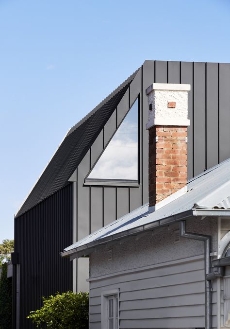 The homeowners purchased this old weatherboard bungalow in a quiet neighborhood with the idea of completely renovating it as a family home to settle down with their young children. The extensive brief included partial restoration and repair to the front of the house and a new double-story extension to the rear. A generously sized site allowed for the creation of different zones within the main footprint of the house, punctuated by pockets of greenery in the form of courtyards to “bring the outdo Double Story House, Timber Deck, Semi Detached, Curated Design, Roof Design, House Extensions, Local Design, Garden Spaces, Australian Design