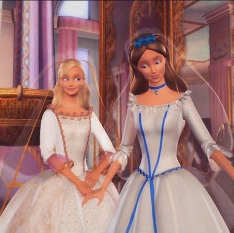 movie: barbie princess and the pauper Hicks Und Astrid, Princess Charm School, Two Princess, 12 Dancing Princesses, Princess And The Pauper, Barbie 2000, Barbie Cartoon, Pink Barbie, 캐릭터 드로잉