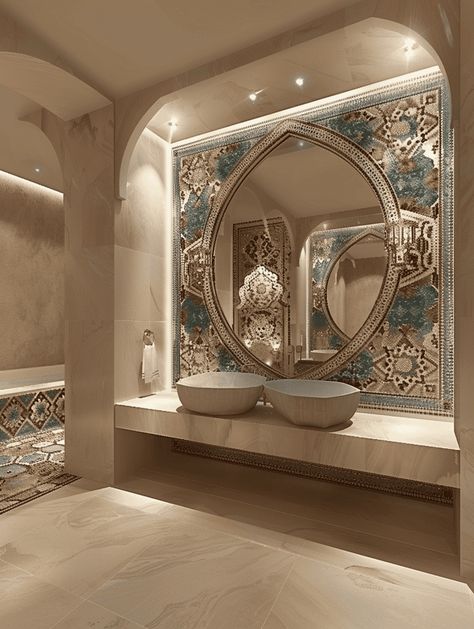 Morocco Bathroom, Moroccan Decor Bathroom, Moroccan Bathroom Decor, Hammam Bathroom, Moroccan Tile Bathroom, Moroccan Style Bathroom, Moroccan Inspired Bathroom, Greek Interior, Moroccan House