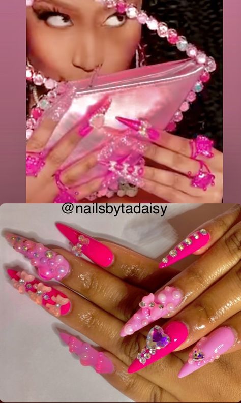 #pinknails #nails #nailart #stilettonails #nailtech Nicki Minaj Nails Design, Gag City Nails, Gag City Outfits, Nicki Minaj Nails Ideas, Nicki Aesthetic, Nicki Minaj Nails, Barbie Diaries, Funky Nail Designs, Barbie Nails