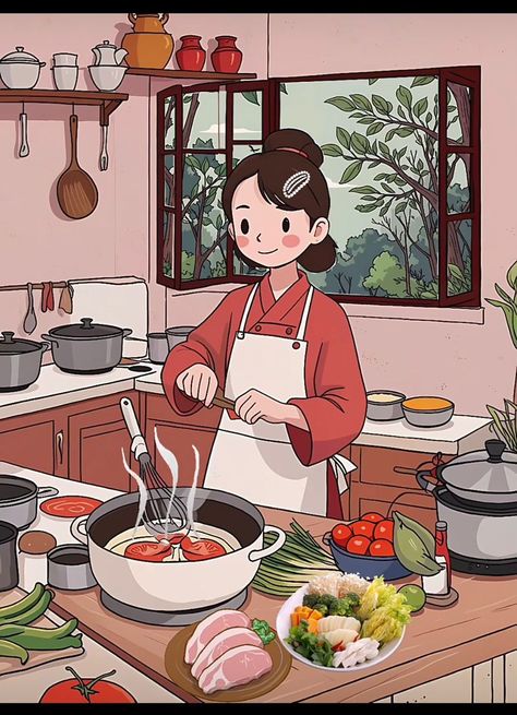 Anime Cooking Aesthetic, Cooking Drawing, Diy String Art, Peaceful Mind, Picture Books Illustration, Lifestyle Illustration, Character Design Sketches, Book Illustration Art, Funny Doodles