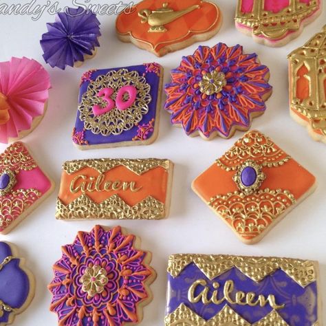 Arabian Nights Bridal Shower Theme, Arabian Night Sweet 16, Aladdin Cookies, Mehendi Cake, Arabian Theme Cake, Henna Favors, Diwali Cake, Arabian Night Cake Ideas, Diwali Cookies