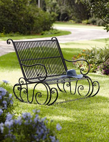 Rocking Bench, Wrought Iron Bench, Wrought Iron Furniture, Wrought Iron Design, Wrought Iron Decor, Iron Bench, Garden Benches, Metal Bench, Focal Points