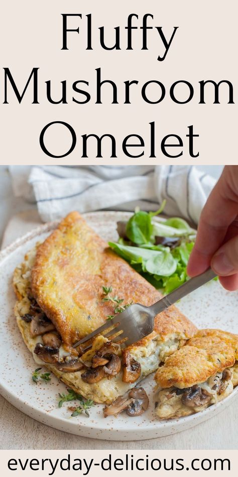 This mushroom omelet is light, fluffy, and filled with delicious sautéed mushrooms and melted cheese. It’s a great savory breakfast or brunch idea. Mushroom And Cheese Omelet, Mushroom Omelette, Portabella Mushrooms Recipes, Omlet Recipes, Mushroom Breakfast, Cheese Omelet, Cheese Omelette, Breakfast Bagel, Stuffed Portabella Mushrooms