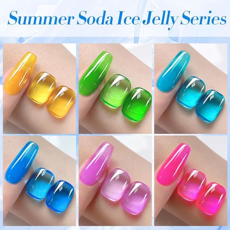 Amazon.com: Born Pretty Jelly Gel Nail Polish 30% Ice Jelly Neon Gel Polish Crystal Transparent Spring Summer Colorful Gel Polish Set Yellow Green Blue Purple Hot Pink Nail Art Varnish Manicure 6PCS Summer Soda : Beauty & Personal Care Ice Jelly Nails, Aqua Jelly Nails, Pink And Blue Jelly Nails, Hot Pink Nail Art, Turquoise Jelly Nails, Neon Green Jelly Nails, Neon Gel Polish, Lime Green Nail Polish, Hot Pink Nail