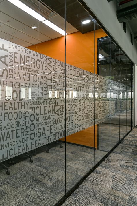 If Frosted Glass doors are getting boring, add some branding texts to them as major design elements. Door Glass Stickers, Glass Partition Film Design, Film On Glass Design, Office Glass Film Design, Frosted Film Design Offices, Window Frosting Design, Glass Frosting Design Offices, Office Window Design, Frosted Sticker Design