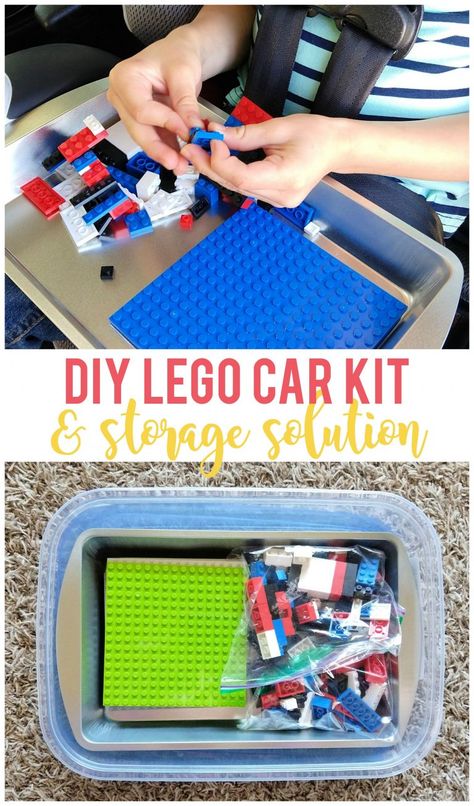 If your kids love Legos, this DIY Lego car kit will make the perfect car activity for them. Plus it includes an easy storage solution so everything stays together when it's time to put it away! #legos #legoactivity #legostorage #kidscaractivities #legokit Travel Lego Ideas, Portable Lego Kit, Diy Lego Travel Kit, Lego Travel Kit, Travel Lego Kit, Travel Lego Box Diy, Lego Storage Diy, Travel Kids Activities Car, Car Lego Sets