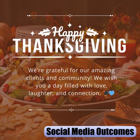 This season, we're filled with gratitude for the amazing clients and vibrant community who make Social Media Outcomes shine. Your trust, creativity, and partnership inspire us every day. 💙 🌟 As we gather with loved ones, we wish you a table full of laughter, delicious food, and warm connections. 🥂🍴 Here's to cherishing the moments that matter most. Thank you for being part of our journey. May your day be as wonderful as you are! 🦃💐 #Gratitude #CommunityLove #ThanksgivingJoy Love Connection, Our Journey, Happy Thanksgiving, Online Community, Delicious Food, A Table, Gratitude, The Amazing, Loved Ones