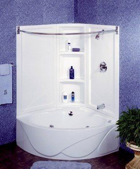 Corner Tub Shower Combo, Corner Bathtub Shower, Corner Tub Shower, Corner Soaking Tub, Bathtub Shower Combo, Tub Remodel, Small Tub, Bathtub Remodel, Corner Tub