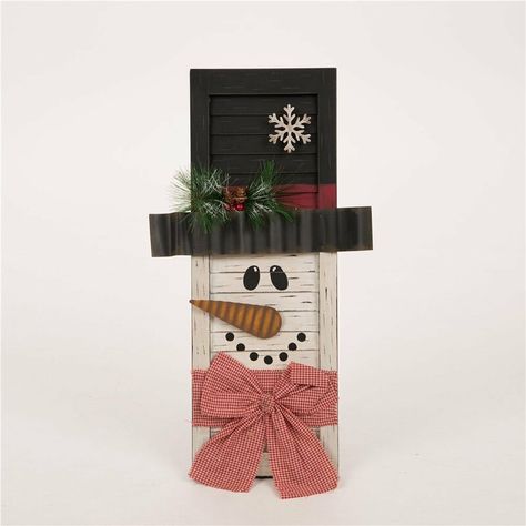 Shutter Wall Decor, Christmas Primitive Decor, Shutter Decor, Wall Table Decor, Christmas Primitive Crafts, Wooden Snowmen, Primitive Wood Crafts, Wood Snowman, Wooden Snowman