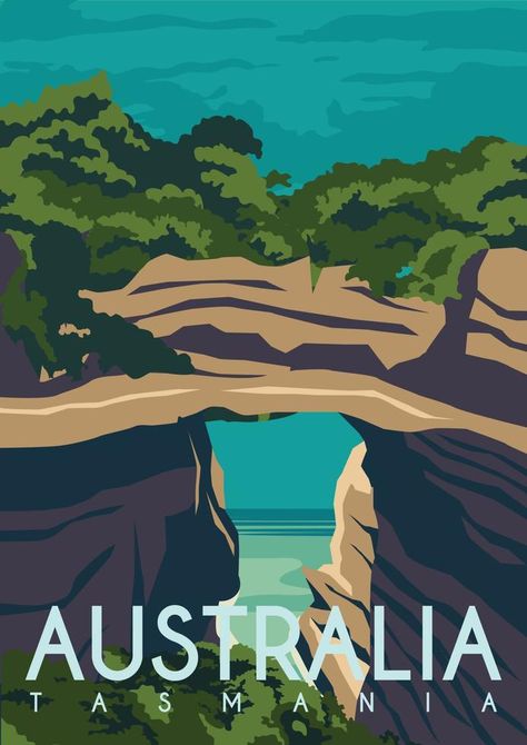 Tasmania Australia Vector Illustration Background Vector Art Design, Art Deco Illustration, Tasmania Australia, Art Deco Buildings, Illustration Background, Travel Illustration, Background Background, Background Illustration, Lovely Print