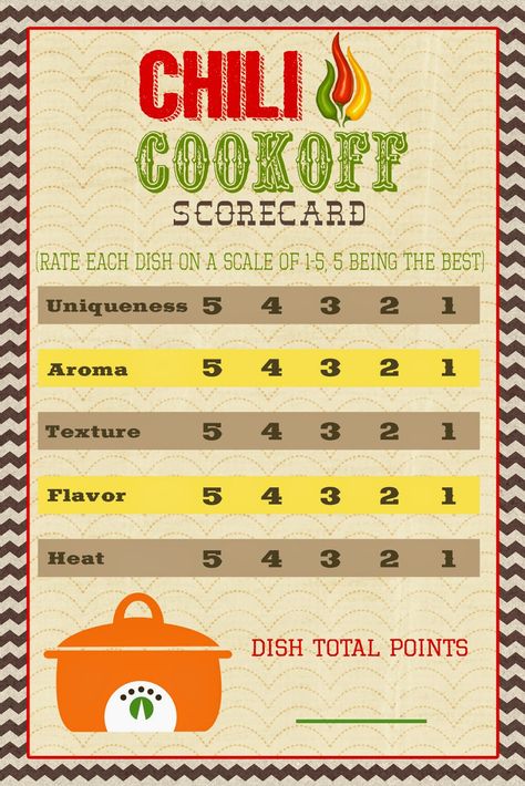 A Pocket full of LDS prints: Chili Cook-off Scorecard Chili Cook Off Score Card, Chilli Cookoff, Scorecard Template, Chili Contest, Chili Party, Chili Bar, Chili Cookoff, Embroidery Crochet, Chili Cook Off