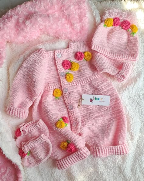 - Hand-crocheted ROSY ROMPER sets | Available only on pre-orders🌸 Available sizes are newborn - 2 years . - STARTING PRICE IS PKR 4050/- 🌸 🌸Colors can be customized according to your choice 🌸Place your orders on our website (link in bio) 🌸For order related queries, Dm or Whatsapp 👉 03001003448 #swoc #handmade Baby Girl Sweater, Winter Basics, Crochet Baby Sandals, Crochet Sweater Pattern, Baby Knitwear, Crochet Baby Girl, Crochet Girls, Crochet Bebe