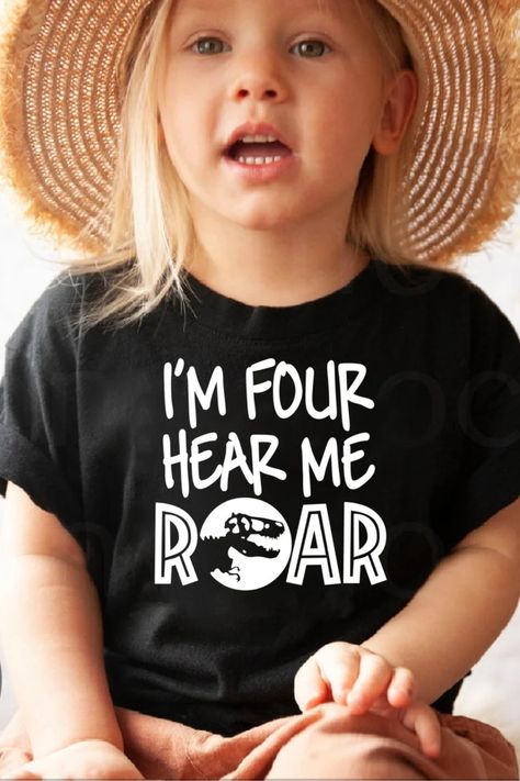 I'm four hear me roar! Get ready to celebrate the dino loving four year old in your life in style! This shirt is perfect for a 4th birthday boy and is everything you need to complete the perfect 4th birthday party! Shop now on Etsy! 4yr Birthday Party Ideas Boy, Boys Fourth Birthday Ideas, 4th Boy Birthday Ideas, Boys 4th Birthday Party Ideas, Trex Birthday Party, Boy 4th Birthday, Trex Birthday, 4th Birthday Boy, 4th Birthday Boys