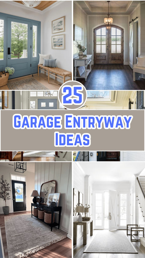 A well-designed garage entryway featuring modern storage solutions, with wall hooks for coats, a wooden bench for seating, and neatly arranged shelves for shoes and bags. Garage Landing Ideas Entryway, Mudroom By Garage Door, Breezeway Ideas To Garage Enclosed Mudroom, Entrance From Garage To House, Garage Turned Into Mudroom, Garage To Kitchen Entry, Garage Entrance Ideas, Mudroom Off Garage Entryway, Entry From Garage To House