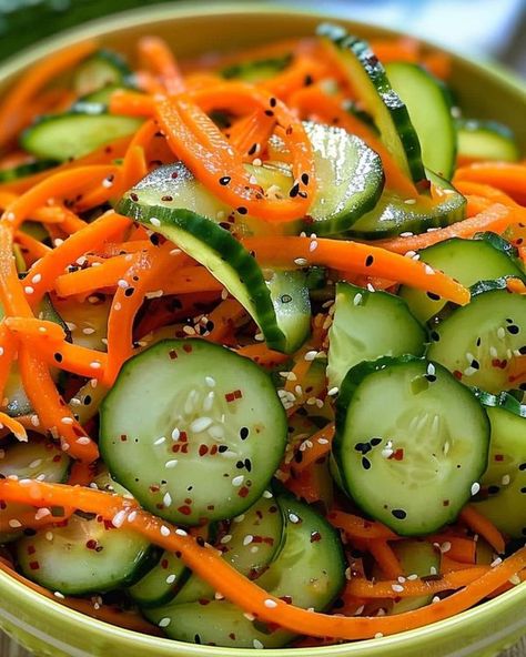 Cucumber Carrot Salad, Cooking With Brenda Gantt, Healthy Fruit Salad, Julienned Carrots, Eat At Home, Cucumber Recipes Salad, Cucumber Recipes, Healthy Fruit, Carrot Salad