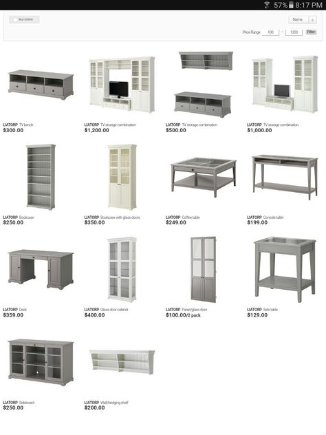 IKEA Liatorp Series (Prices CAD) Ikea Liatorp Hack, Ikea Liatorp, Ikea Units, Office Den, Living Room Styles, Room Styles, Tv Wall Unit, Ikea Hacks, Office Inspiration