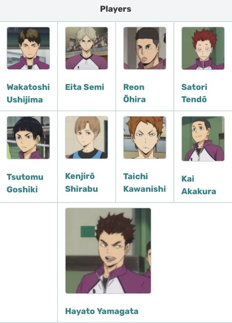 Haikyuu Name List, Haikyuu Members Name, Haikyu Members Name, Haikyuu Teams Names, Haikyuu Shiratorizawa Team, Haikyuu Names, Haikyuu Characters Names, Shiratorizawa Team, Haikyuu Shiratorizawa