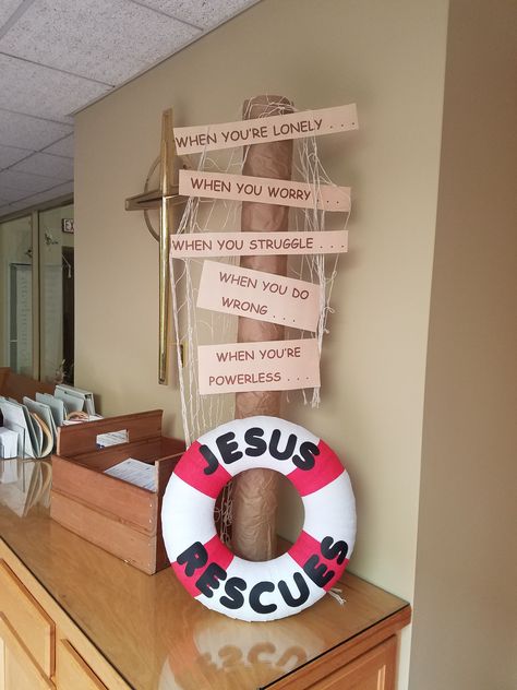 Under The Sea Sign, Jesus Rescues Vbs, Vbs Camp Theme, Diy Lighthouse Decor, Lifeway Vbs 2024, Vbs 2024 Scuba, Set Sail Vbs, Lifeway Vbs 2024 Breaker Rock Beach, Vbs 2024 Breaker Rock Beach Decorations