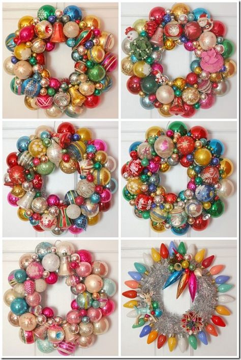 vintage christmas ornament wreath. Great idea for all those old ornaments I got when my Grandma passed away but no room on my tree for them! Advent Wreaths, Ornament Wreaths, Vintage Ornament Wreath, Ball Wreath, Christmas Ornament Wreath, Christmas Wreaths To Make, Wreaths Diy, Xmas Decor, Boxing Day