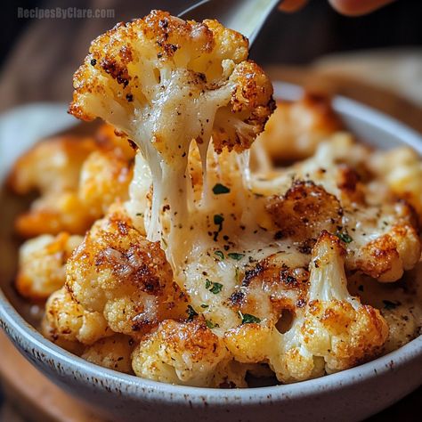 Crispy Roasted Cauliflower with Cheddar & Parmesan | Savory Side Dish - Recipes By Clare Cheddar Roasted Cauliflower, Crispy Roasted Cauliflower, Cauliflower Cheese Casserole, Roasted Cauliflower Recipes, Whole Roasted Cauliflower, Crispy Cheese, Cheesy Cauliflower, Cauliflower Bites, Spicy Dishes