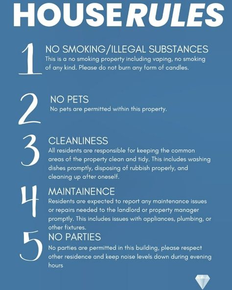 Shared House Rules, House Rules For Roommates, Roommate Rules, Household Rules, Airbnb House Rules, Shared House, Room Rental Agreement, First Apartment Tips, House Rules Sign