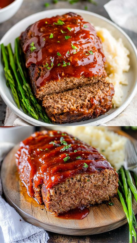 This Meatloaf with the Best Glaze is a family favorite—a deliciously tender and flavorful dish with a rich, sweet, and tangy glaze. The meatloaf itself is moist, thanks to a combination of ground beef, milk, eggs, and Panko breadcrumbs, while the glaze adds a perfect finishing touch that will have everyone asking for seconds. With simple ingredients and easy prep, it’s a comforting and satisfying meal that pairs beautifully with mashed potatoes or steamed vegetables. Meatloaf No Onions, Meatloaf Recipes Easy Oatmeal, Meatloaf Glaze Recipes Easy, Brown Sugar Meatloaf Recipes, Best Meatloaf Recipe Ever, Pork Meatloaf Recipes, Simple Meatloaf Recipes Easy, Meatloaf With Panko, Meatloaf Glaze Recipes