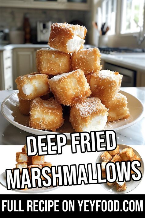 Deep Fried Marshmallows Fried Foods Recipe, Air Fry Dessert Recipes, Air Fryer Marshmallow, Deep Fried Marshmallows, Deep Fried Food Recipes, Fried Marshmallows, Dessert On A Stick, Deep Fried Fair Food, Air Fryer Pineapple