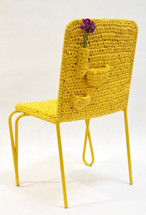 Nicole Tomazi's Fractal Collection ... Because Fiber Art Can Be Functional Too Crochet Furniture, Yellow Chair, Chair Pictures, Modern Knitting, Deco Originale, Crochet For Home, Crochet Stitch, Mellow Yellow, Crochet Home