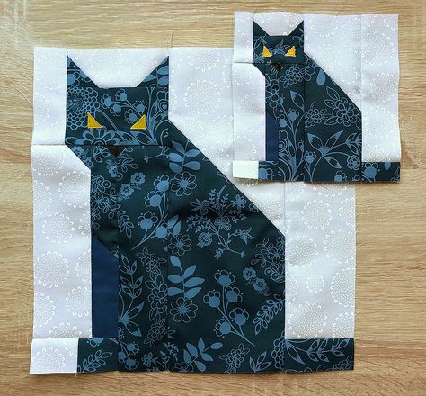 Black Cat Quilt Block, Fall Quilts Autumn Block Patterns, Cat Quilt Blocks, Free Halloween Quilt Patterns, Cat Quilts Ideas, Cat Quilt Block Pattern Free, Fall Quilts Autumn, Fall Quilt Blocks, Halloween Quilt Blocks