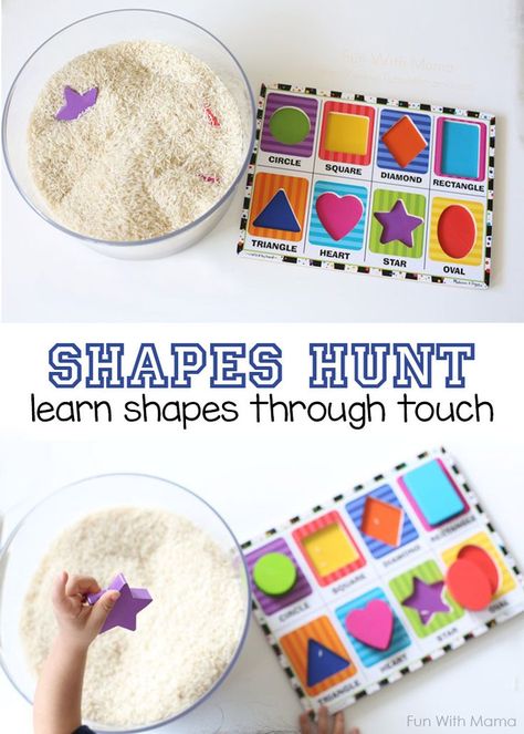 This preschool shapes activity is a perfect way to teach preschoolers and toddlers their shapes in a hands on way through their senses. Preschool Shape Math Activities, Cognitive Math Activity For Preschool, 5 Senses Math Activities, Preschool Book Activities, Shape Activities For Toddlers, Shape Hunt, Cognitive Domain, Preschool Shapes, Shapes Activity