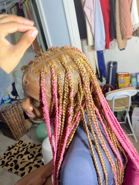 Pink And Honey Blonde Hair Black Women, Honey Blonde And Pink Hair, Black Women Weave Hairstyles, Bts Hairstyle, Hair Braider, Colored Braids, Protective Hairstyles For Natural Hair, Honey Blonde Hair, Braids Hairstyles Pictures