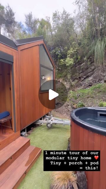 Shaye's Tiny Homes on Instagram: "One minute tour of this stunning modular tiny home set up. What do you get when you add a tiny Home to a porch and a pod…. This ❤️ #tinyhome #tinyhousetour #tinyhouse #tinyhousenz #tinyhouseonwheels #tinyhousetours #minimalism #tinyhousemovement #nztinyhome #tinyhousedesign" Tiny Cabin Design, Tiny Container House, Tiny House Camper, Cottage Bungalow, House Dream, Tiny House Inspiration, Porch Deck, Outside Patio, Tiny Cabin