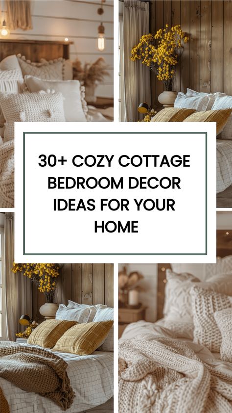 Discover over 30 ideas for creating a cozy and charming cottage bedroom. With our ideas, you'll get  inspired to transform your bedroom into a warm and inviting cottage style retreat! A cozy cottage bedroom is perfect if you like a homey style. Couple Bedroom Decor Ideas, Cottage Bedroom Aesthetic, French Country Bedroom Ideas, Cottagecore Aesthetic Bedroom, Moody Bedroom Decor, Cottage Chic Bedroom, French Cottage Bedroom, Small Cottage Interiors, Country Bedroom Ideas