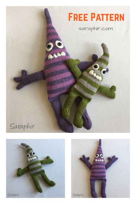 Monster Knitting Pattern Free, Knitted Monster Pattern Free, Monster Dolls Pattern Free Printable, Knitted Monsters, Knitted Characters, Knit Monster, Halloween Knitting Patterns, Worry Monster, Knitting Bear