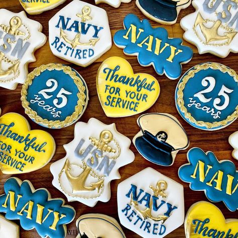 Us Navy Retirement Cake, Navy Chief Retirement Cakes, Navy Retirement Cookies, Navy Retirement Party Ideas, Navy Cookies, Retirement Reception, Retirement Cookies, San Diego Coronado, Navy Retirement