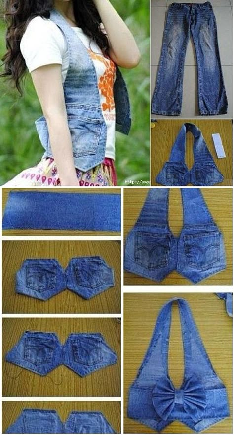 Waistcoat Out of Old Jeans – DIY Reuse Old Jeans, Jean Projects, Vestiti In Jeans, Artisanats Denim, Diy Old Jeans, Jean Diy, Diy Sy, Diy Clothes Videos, Denim Projects