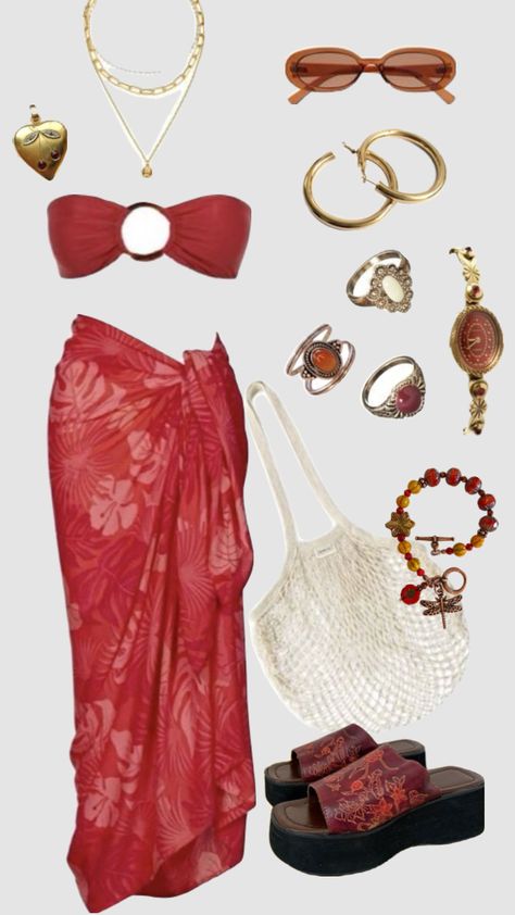 Summer outfit Summer Outfit Shuffles, Barbados Outfits, Shuffles Summer, Outfit Shuffles, Gold Quotes, Sundress Season, Red Outfits, Ibiza Outfits, Earthy Outfits