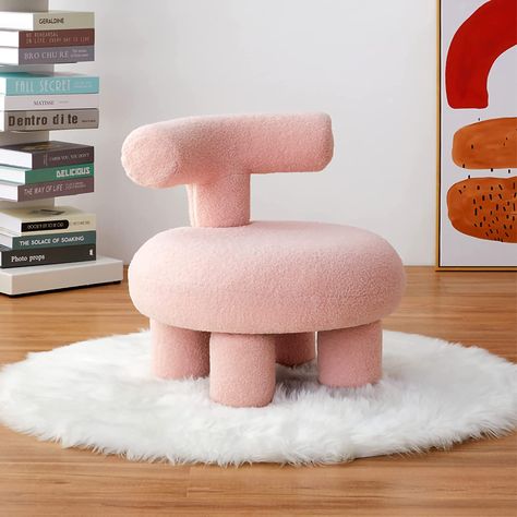 Small Sofa Chair, Kids Ottoman, Boucle Chair, Ottoman For Living Room, Animal Bedroom, Pouf Chair, Home Decor Pink, Upholstered Bedroom, Aesthetic Living Room