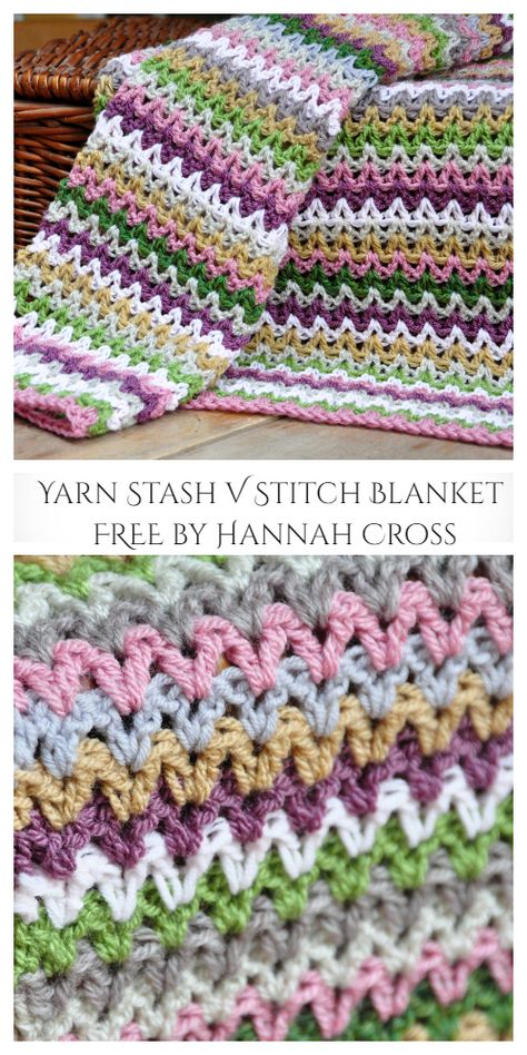 V Stitch Blanket Free Crochet Patterns - DIY Magazine Crochet Block Stitch Scarf, 3 Color Crochet Afghan Patterns Free, V Stitch Crochet Blanket Pattern Free, Easy Crochet Patterns Free Beginners, Crochet V Stitch, Crochet Blanket Colors, V Stitch Crochet, Stitch Blanket, Crochet Afghan Patterns Free