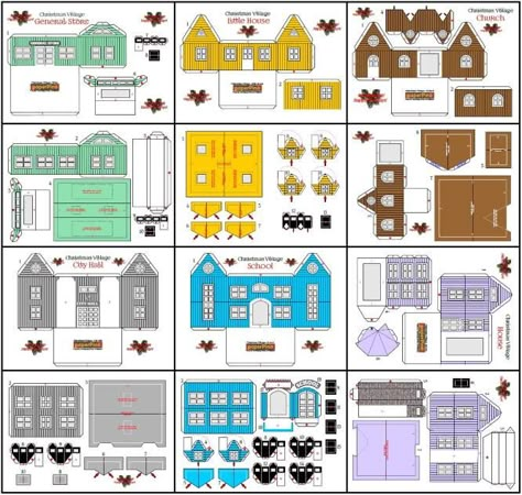 Christmas Village Paper Houses, Paper Christmas Village Template, Printable Christmas Village Houses, Paper Village Template Free Printable, Paper Village Christmas, Miniature Christmas Crafts, Paper Christmas Village Template Free Printable, Christmas Village Templates Free, Mini Village Christmas